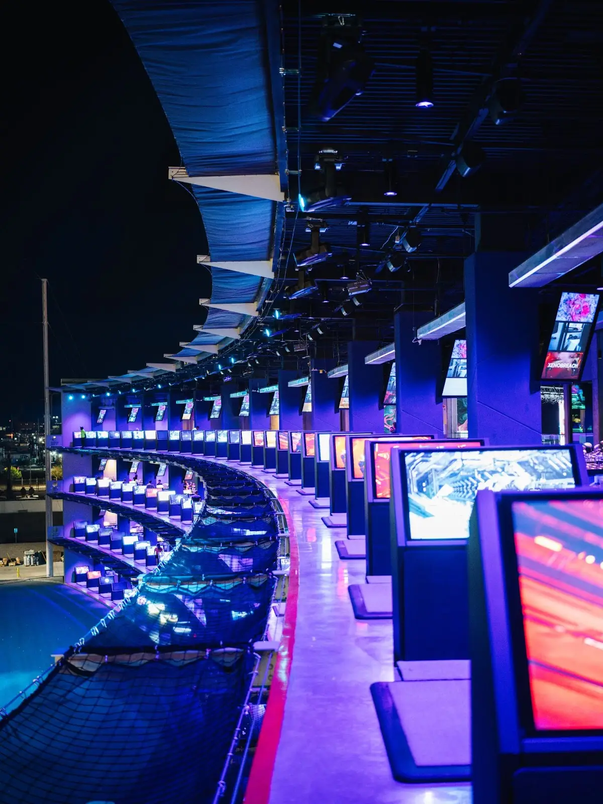 Driving range with neon lighting